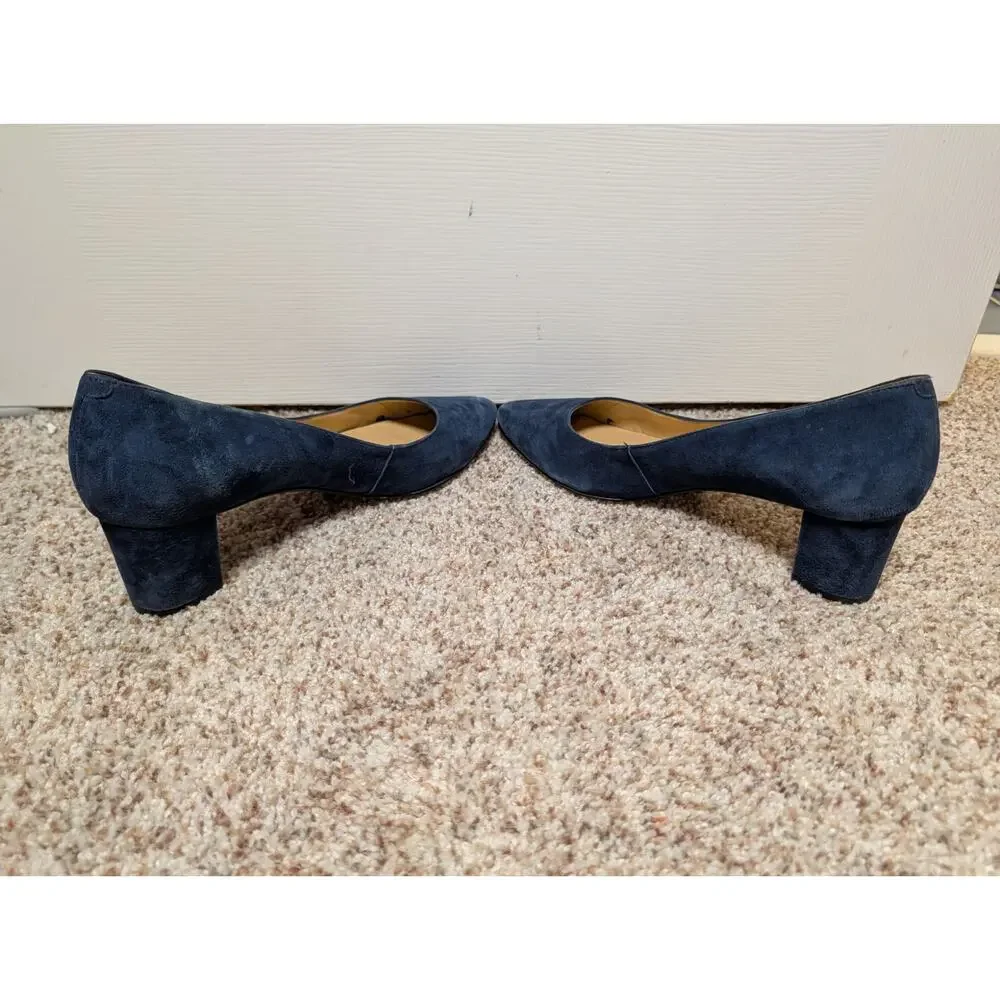 TALBOTS Women's Navy Blue Genuine Suede Leather Blocked Heel Pump Shoes size 8.5